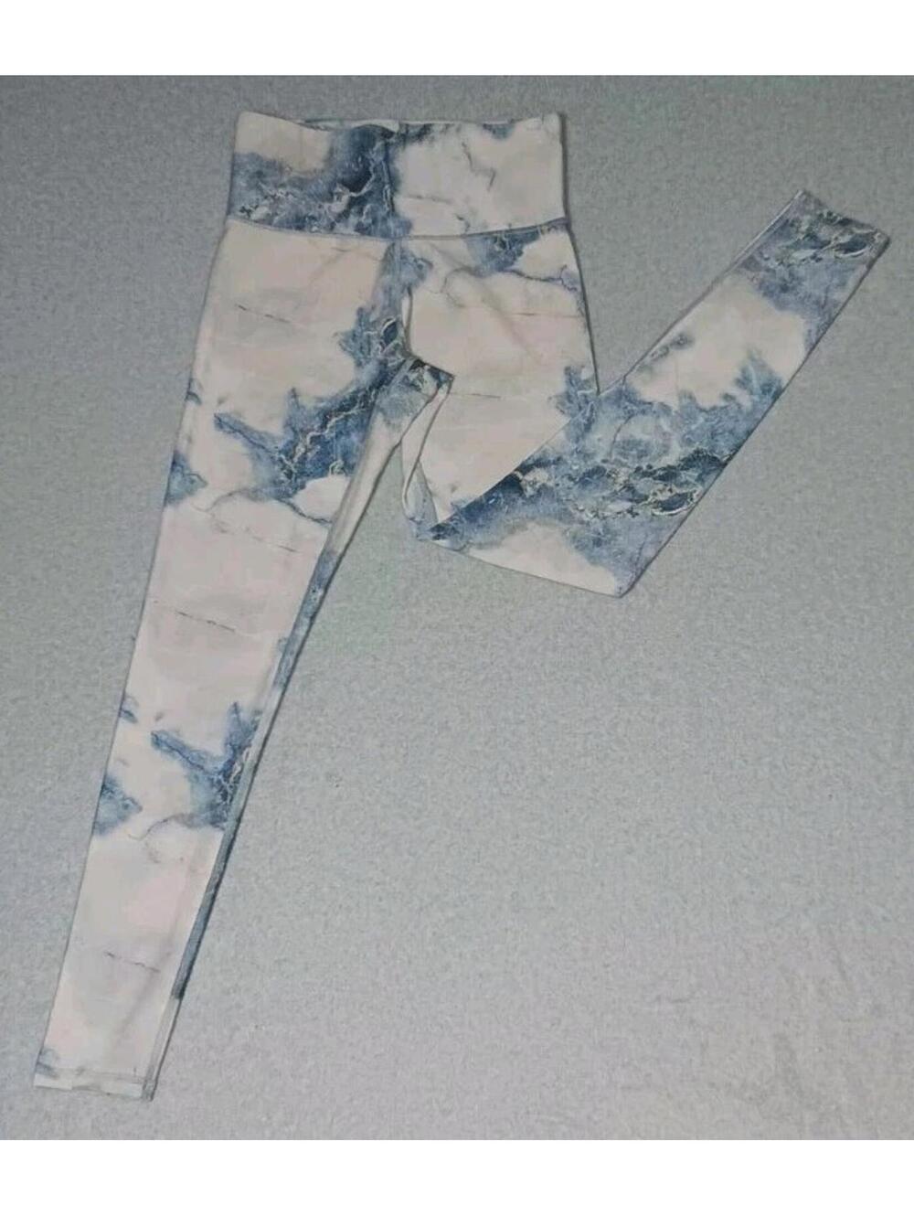 Terez Natural Marble high Rise Leggings Womens Size Small Blue And White...